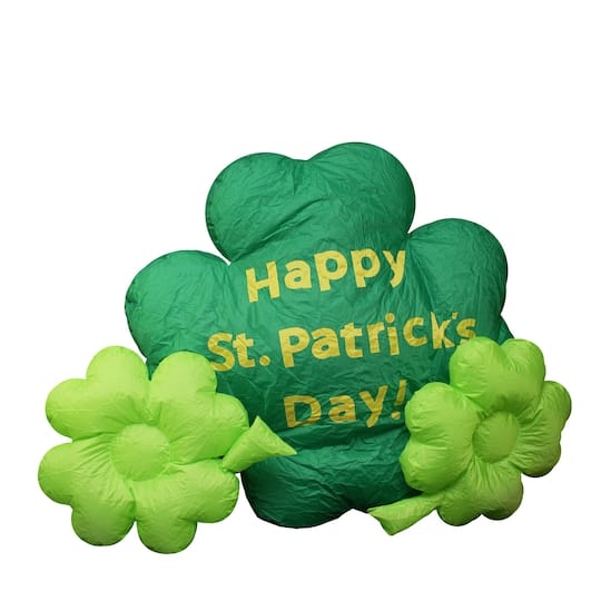 60&#x22; Inflatable Lighted Happy St. Patrick&#x27;s Day Triple Shamrock Outdoor Decoration